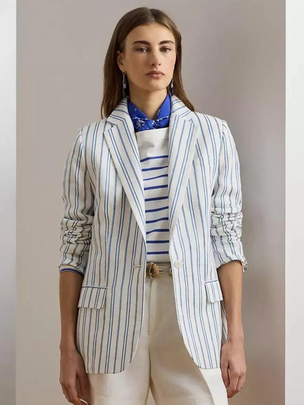 Lauren Ralph Lauren Striped Linen Blend Blazer Size 8